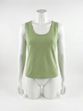 St. John Sport Santana Sage Olive Green Wool Knit Sleeveless Tank Top Size Large